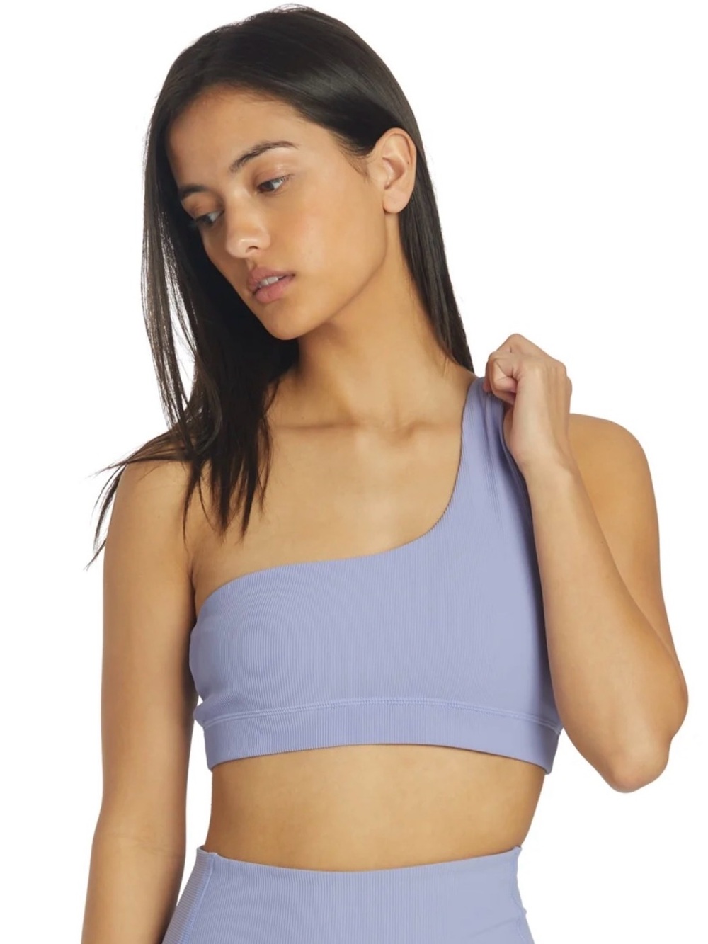 Glyder One-Shoulder Ribbed Sports Bra & Shorts Set - Lavender